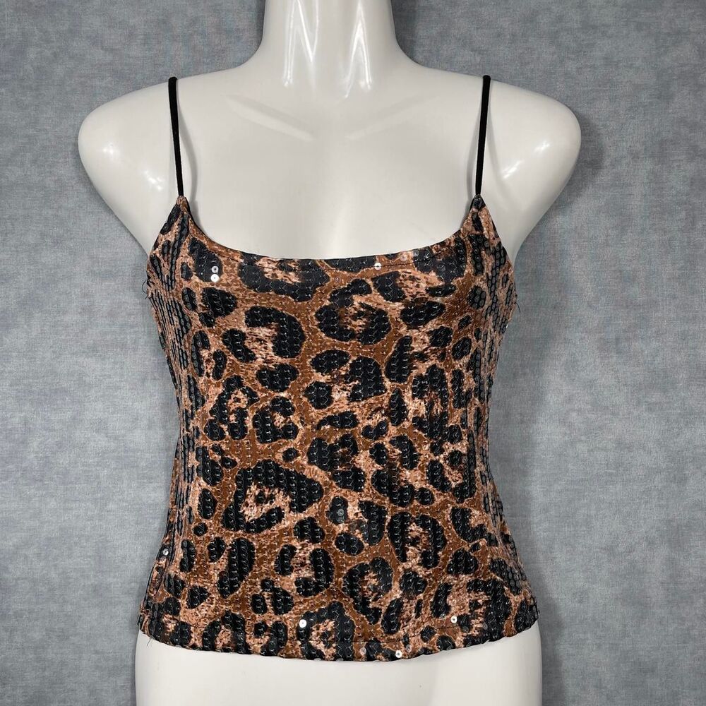 Leopard print sequin cami top